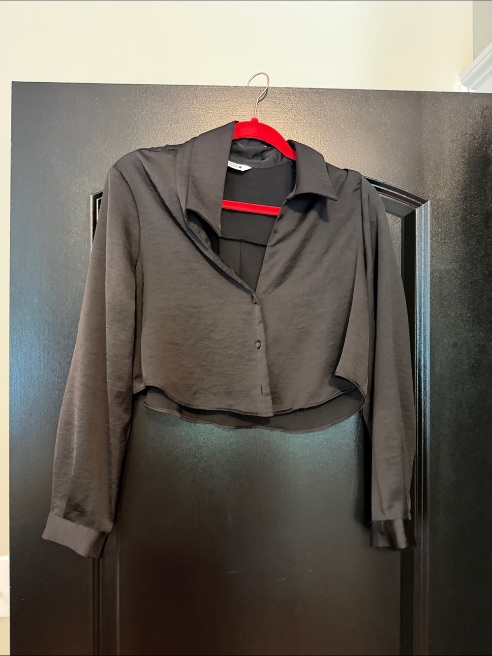 Zara Black Cropped Button-Front Shirt Jacket